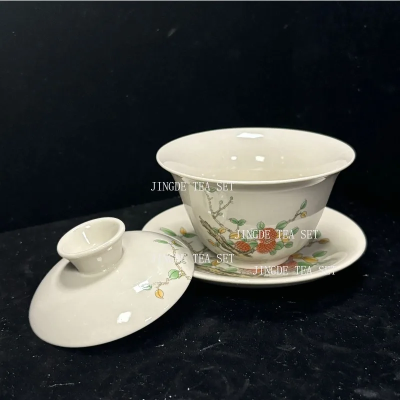 170ml Chinese Handmade Ceramic Gaiwan Teacup Hand-painted Flowers Tea Tureen Travel Tea Bowl Porcelain Tea Set Accessories