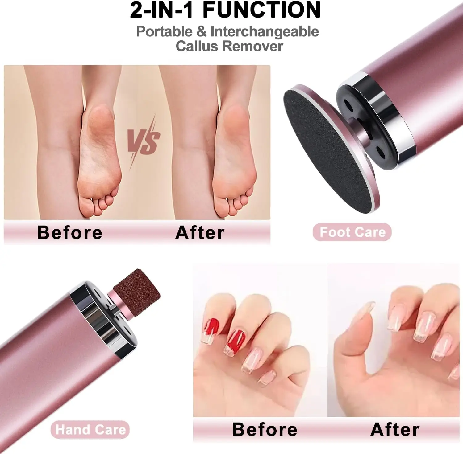 電動フットカルスリムーバー 2in1 ネイルフットファイル ペディキュアツール 充電式 ワイヤレス 強力フットスクラバー 角質リムーバー