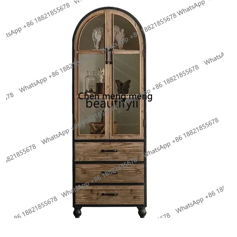 

New style NewFrench Retro Solid Wood Distressed Glass Cabinet B & B Entrance Cabinet Arch Wall Wine Cabinet Locker Bookcasess 8