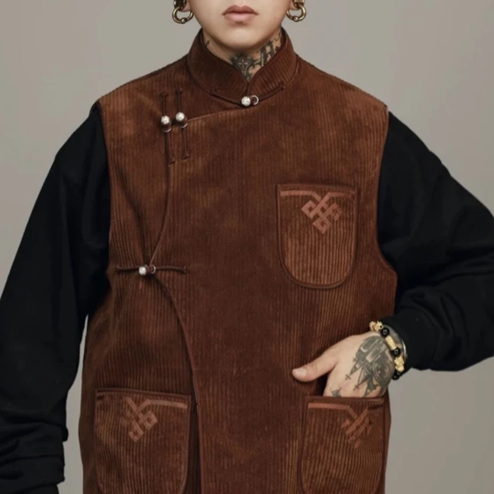 

Mens Spring Vest Cheongsam Buttons Casual Wear Streetwear Fashion Retro Daily Outdoor Versatile Top Men'S Clothing 2026 New