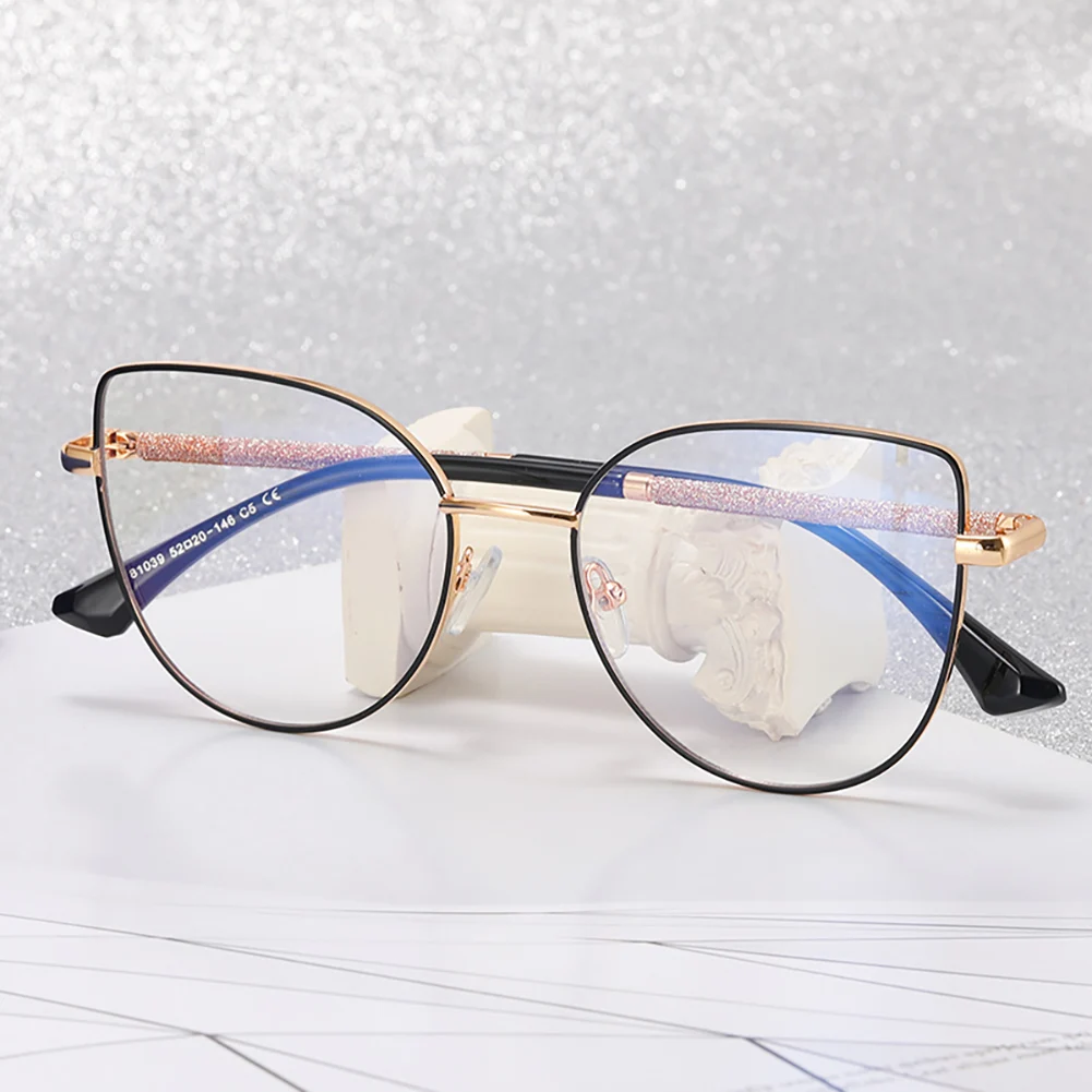 Peekaboo clear lens blue light filter glasses for women metal frame pink leopard cat eye glasses frame optical big accessories