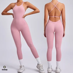Pad Bunny Cross Backless Bodycon Yoga Set Jumpsuit Women One Piece Fitness Legging Gym Sport Active Wear Outfit Suits XP186