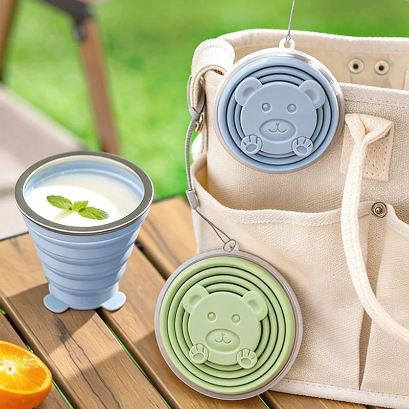 

Portable Foldable Silicone Cup for Travel Cute Bear Design Collapsible Water Bottle Mouthwash Cup 180ml