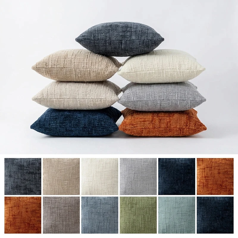 Textured Throw Pillow Cover Plaid Chenille Cushion Cover Solid Color Throw Pillow Case for Home Couch Sofa Bed Living Room Decor