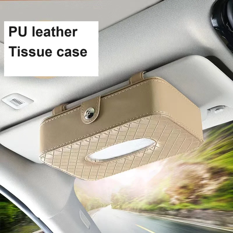 Leather Napkin Box Organizer for Car Seat Beige Tissue Holder Hanging Paper Case Armrest Towel Paper Dispenser Universal Auto