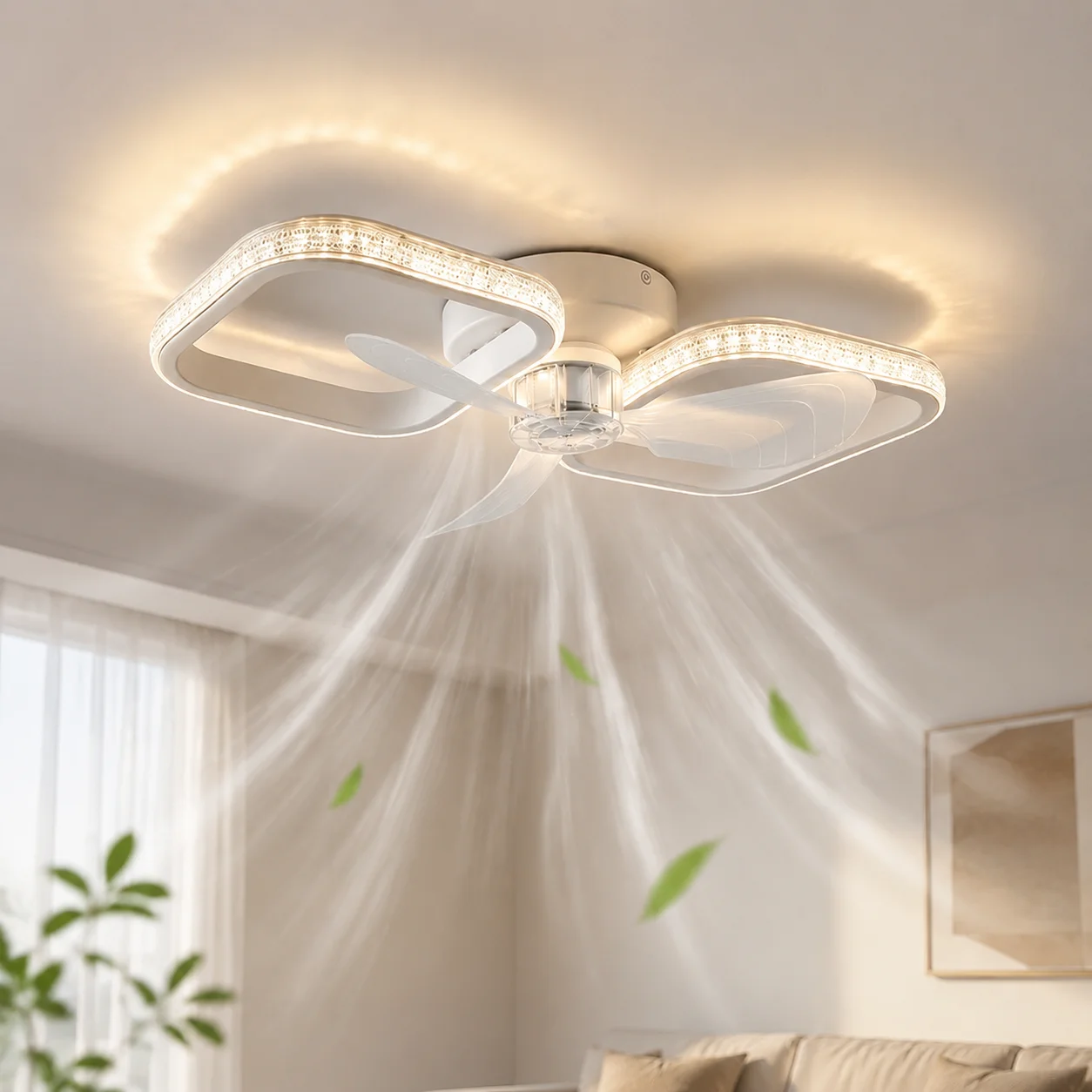 Smart LED Ceiling Fan Energy Efficient with Remote Control 3 Speed Options 2/4H Timer for Living Room Bedroom