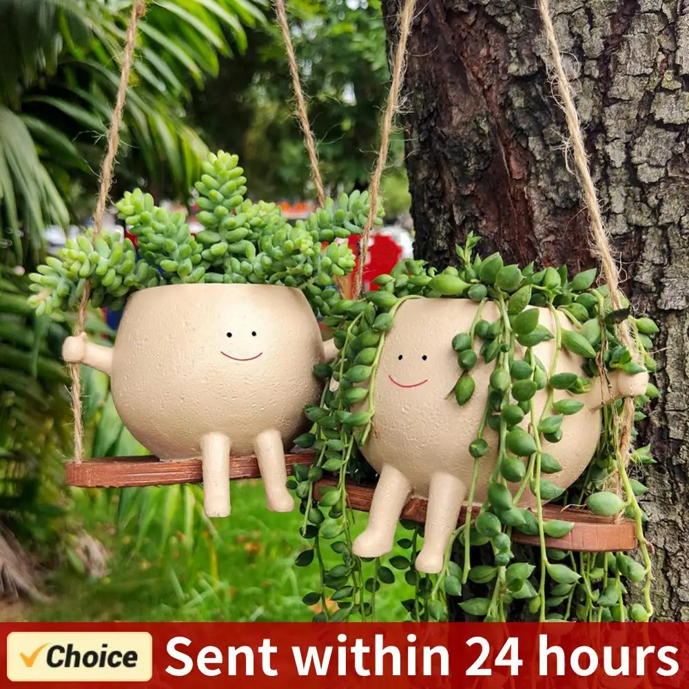 Swing Flower Container Resin Cartoon Flowerpot Creative Wall Hanging Head Planter Multifunctional Home Garden   JJ2682