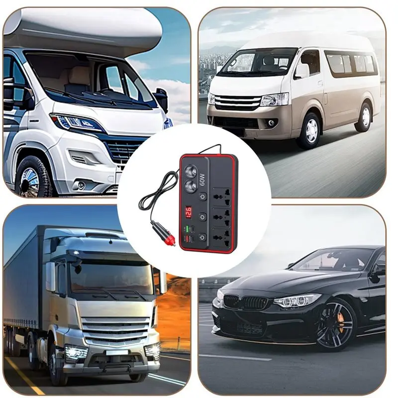 A85E-Fast Charging Car Inverter Adapter Fast Charging Functionality For Automotive Vehicles, Laptops And Other Devices