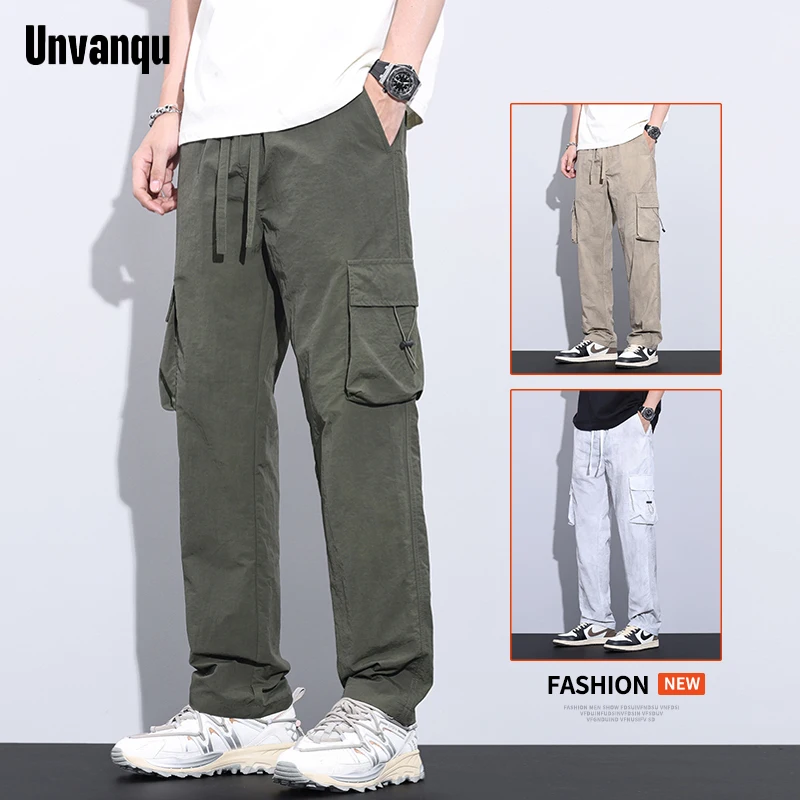 Unvanqu American Style High Quality Cotton Cargo Pants 2024 Spring Fashion Street Casual Youth Loose Straight Wide Leg Trousers