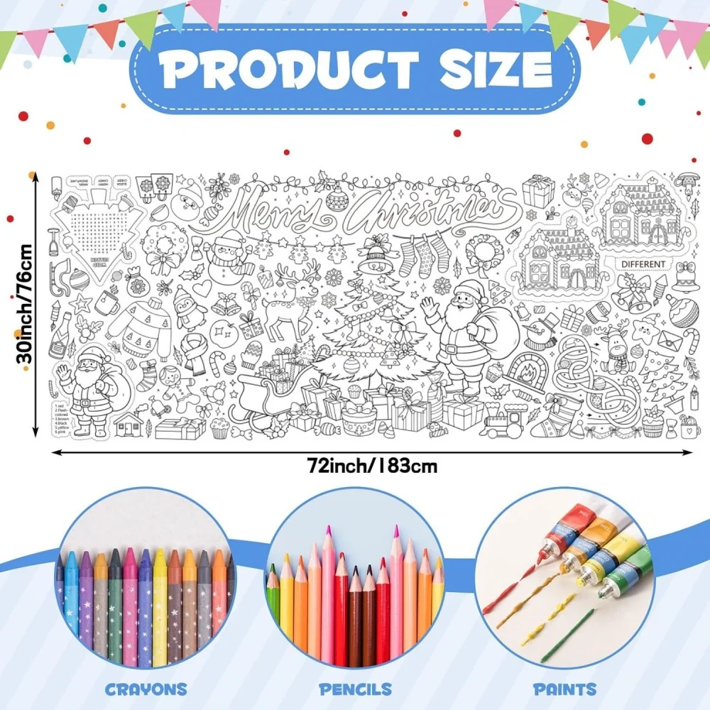 Christmas Coloring Tablecloth 180x120cm Reusable DIY Paintable Xmas Party Decor Santa Gnome Holiday Table Cover 1pc