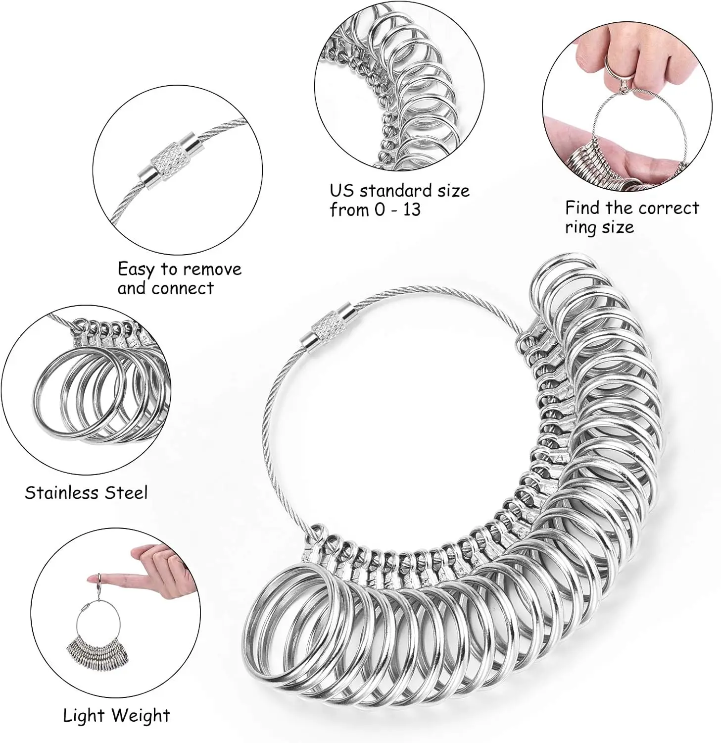 Ring Sizer Measuring Tool,  Aluminum Ring Mandrel Dual Measurement Size Metal Rings Sizers Tools Kit Adjuster for Women Men Ring