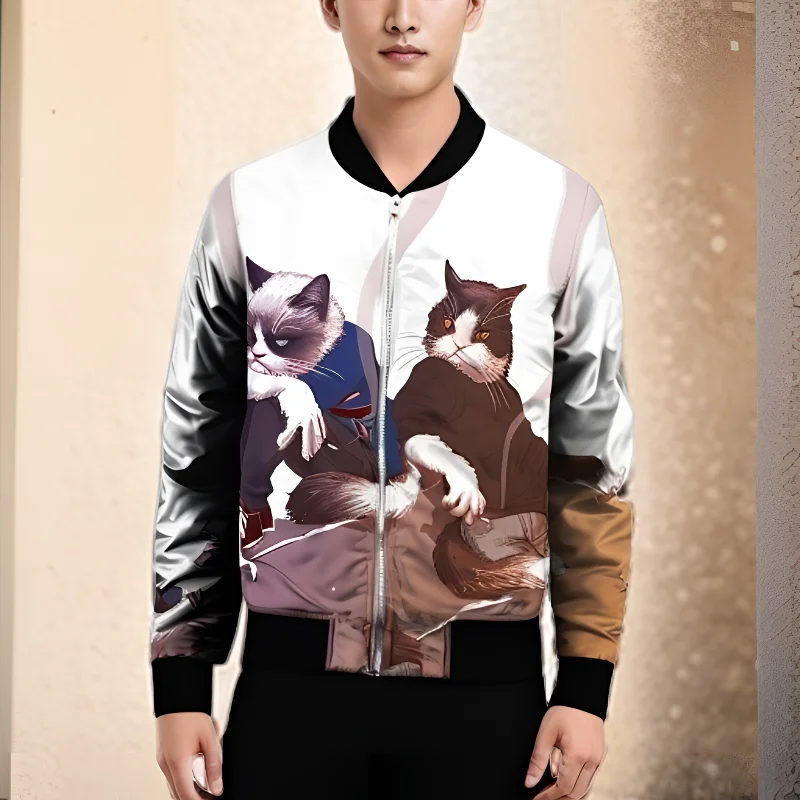 

Autumn and Winter New 3D Men's Jacket with Cat Pattern Digital Printing Cotton Jacket Street Fashion Sports and Leisure Jacket