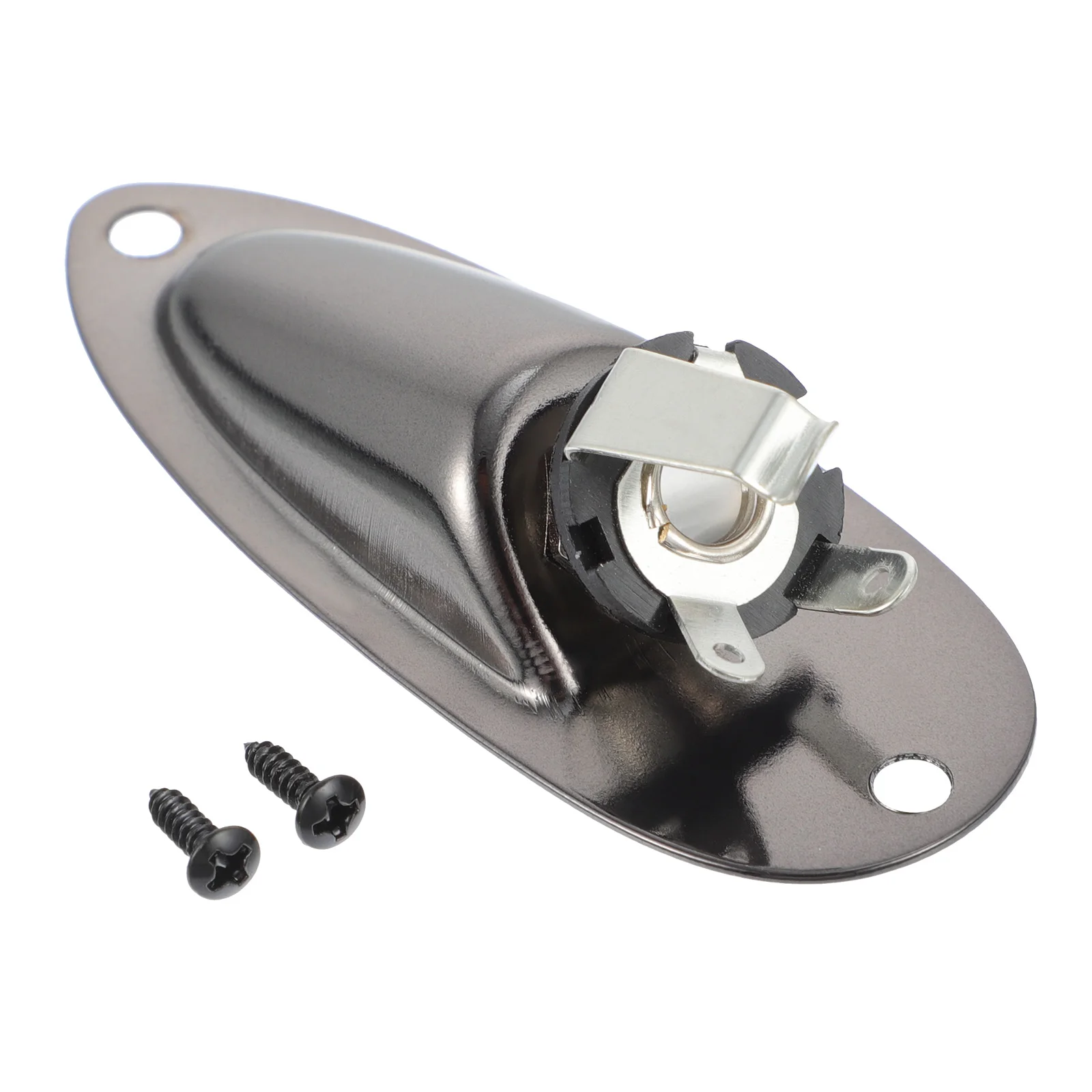

635mm Guitar Jack Socket Plug with Plate Screws Durable Steel Copper Finish Easy Installation for Electric Bass Silver