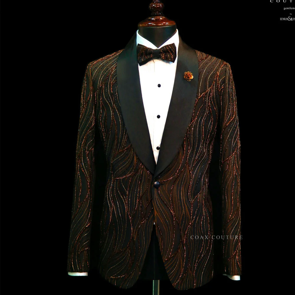 

Жаккардовый костюм-двойка, приталенный пиджак и брючный комплект с шалью и лацканами для выпускного вечера, деловой свадебный вечерний костюм