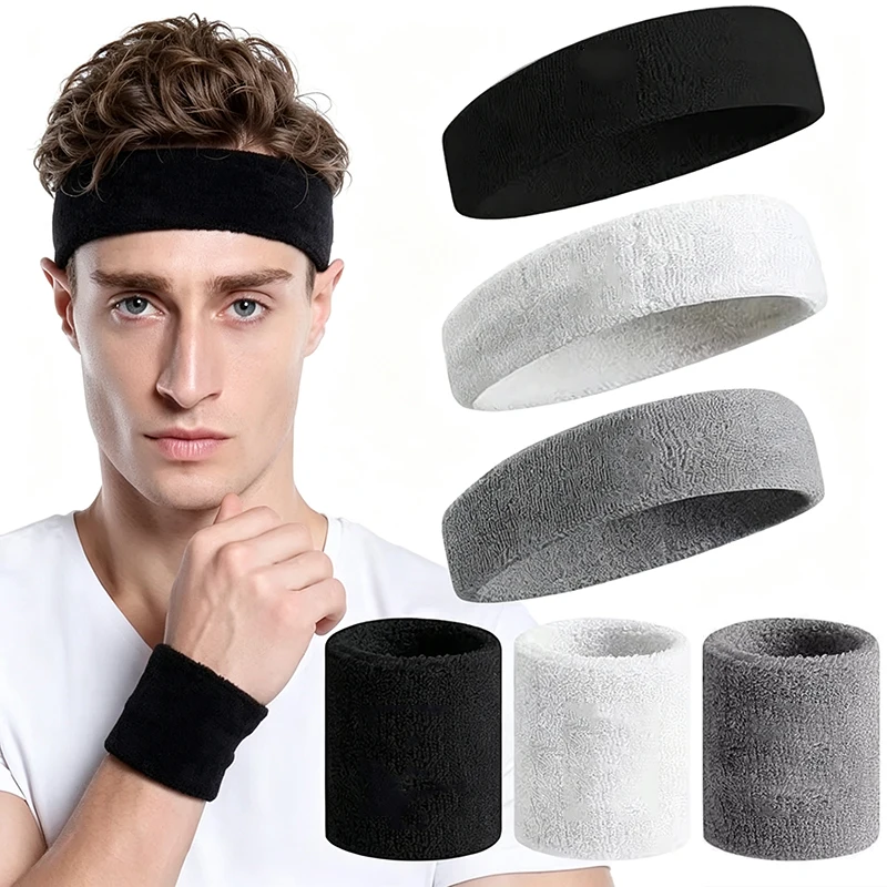 3Pcs Mens Sports Headband Sweatband Stretch Elastic Outdoor Sport Sweat Headband Wristband Women Gym Running Tennis Headwrap