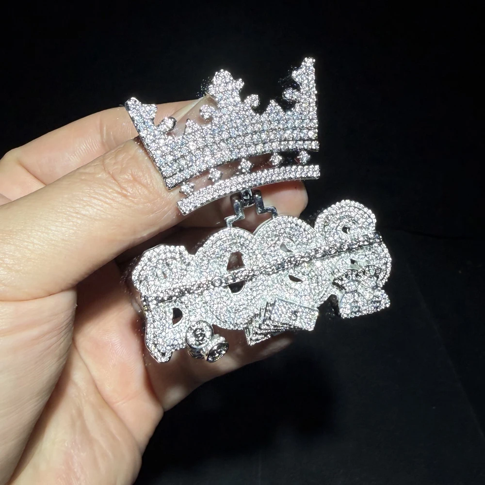 

2026 Новое высококачественное ожерелье с подвеской в виде буквы и короны Iced Out Bling, круглый циркон с цирконием, мужские ювелирные изделия в стиле хип-хоп