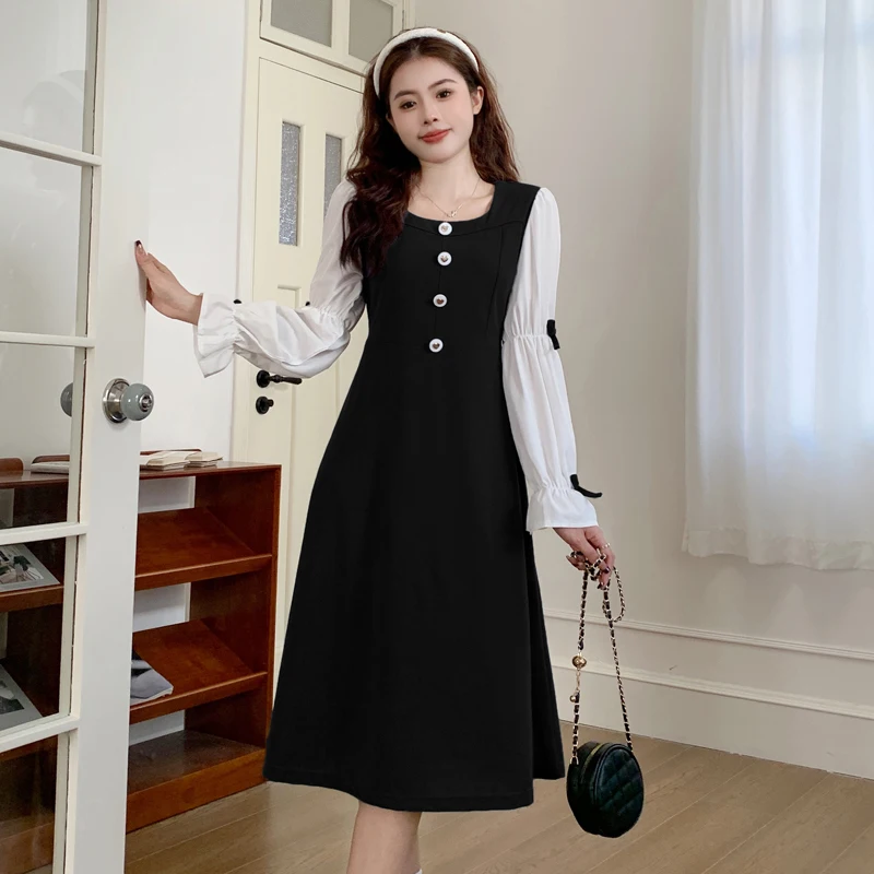 

YUQI Elegant Fashion Dresses Retro Square Collar Midi Dress Women Flare Sleeve Bow Office Sweet Skirt Spring Summer French Dress