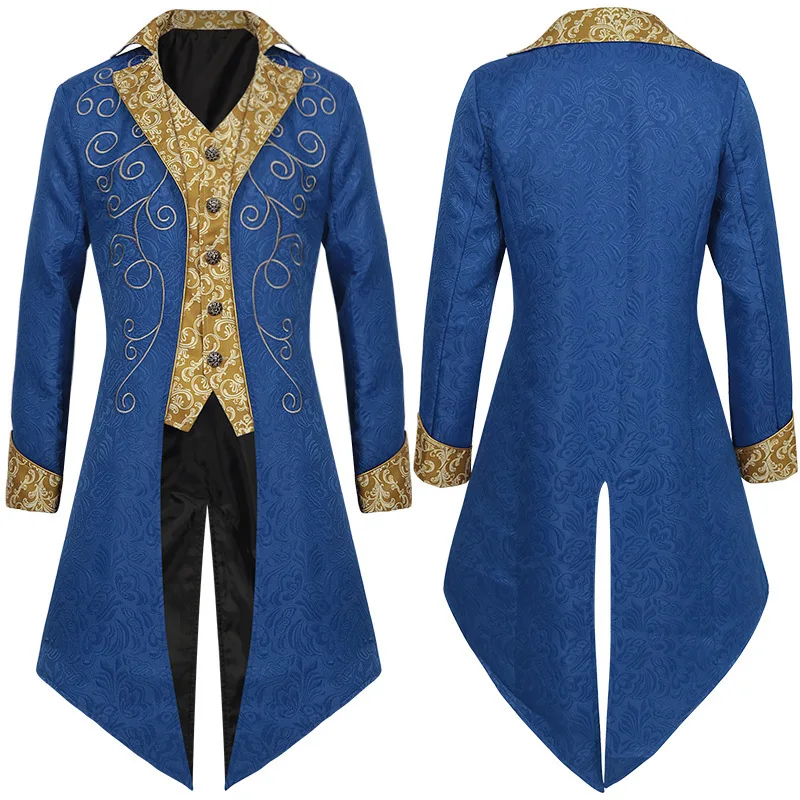 

New Halloween Tailcoat Medieval Retro Men's Punk Long Coat Middle-Length Elegant Formal Wear for Men by Manysky