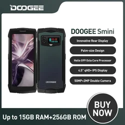 DOOGEE Smini Rugged Phone 4.5 Inch 15GB RAM+256GB ROM qHD Innovative Rear Display 50MP 3000mAh 18W Fast Charging Mini Cellphone