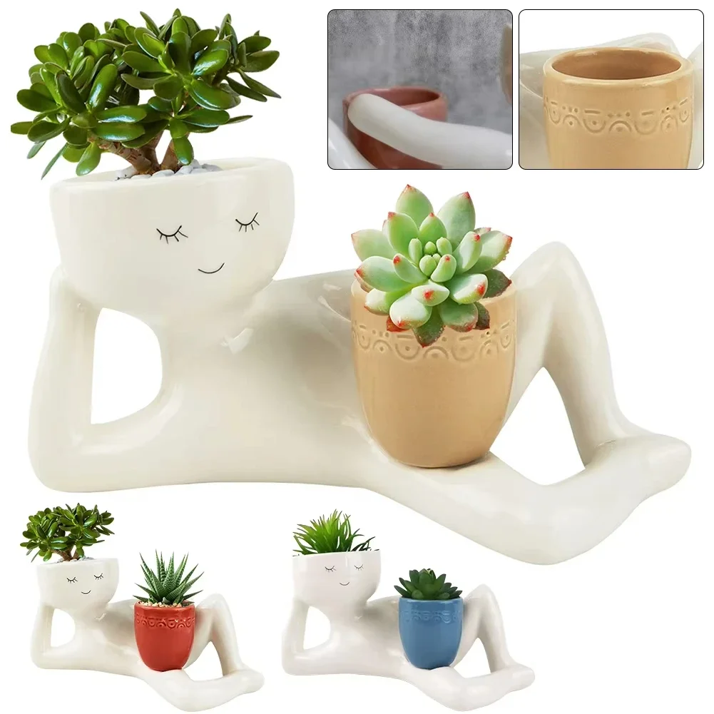 Side By Side Body Planter With Drainage Hole Indoor Plants Lazy Planter Cute Humanoid Lazy Casual Character Handheld Planter