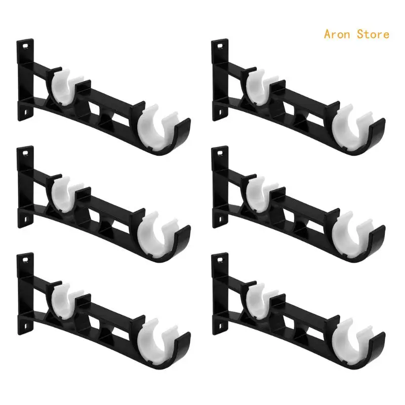 

6Pcs Double Curtain Rods Support Metal Wall Brackets Drapery Poles Rails Holders H3CF