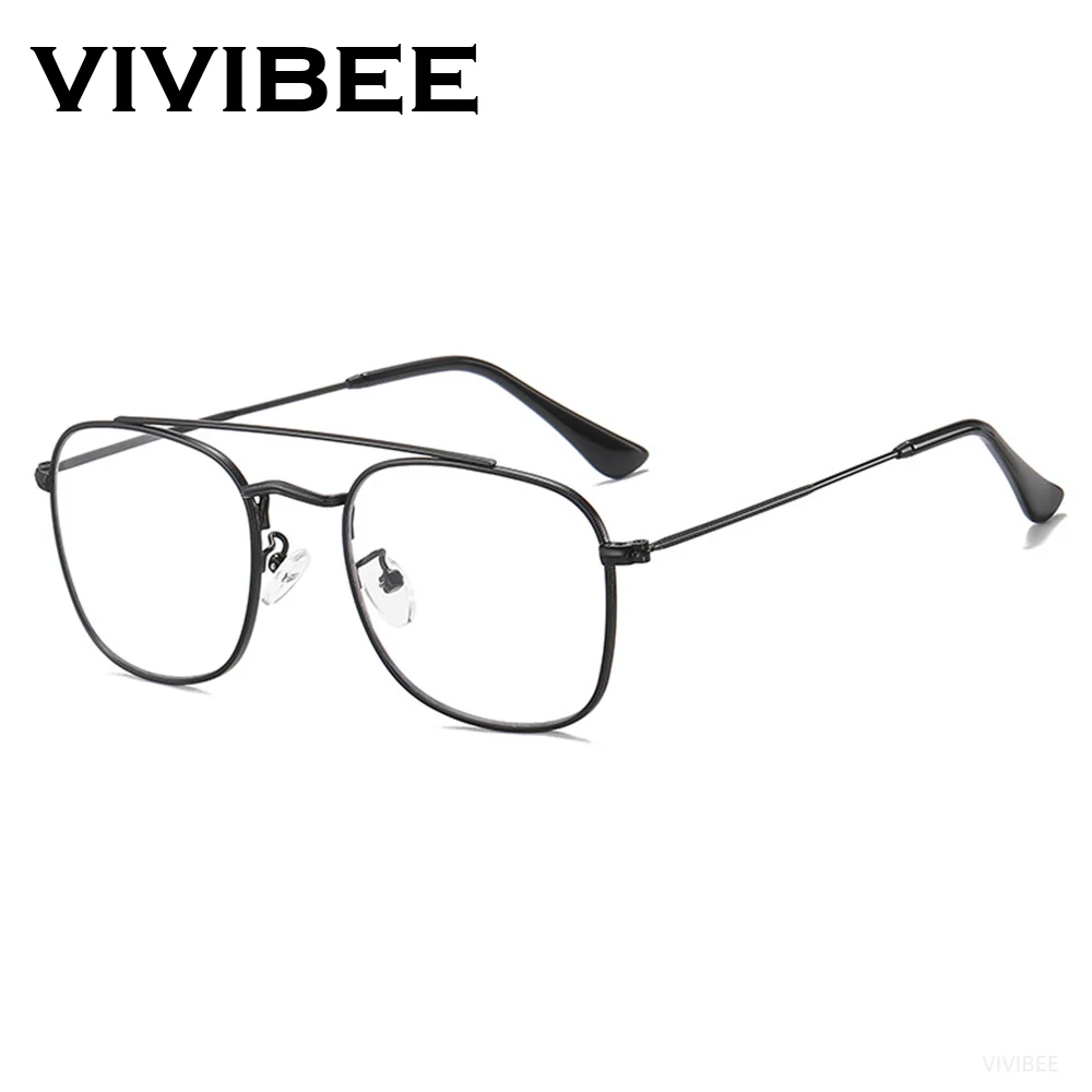 VIVIBEE ريترو الضوء الأزرق حجب النظارات الرجال المعادن الكمبيوتر جسر مزدوج تصفية الألعاب UV400 النساء VintageEyeglasses #1