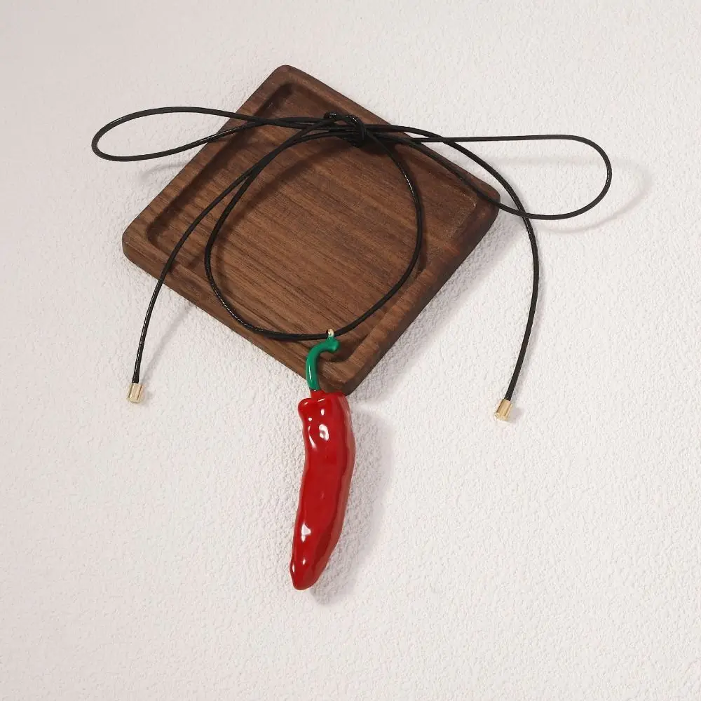Cute Boho Style Red Pepper Pendant Simple Realistic Fashion Necklace Chili Vegetable Collar Metal Accessories Gift