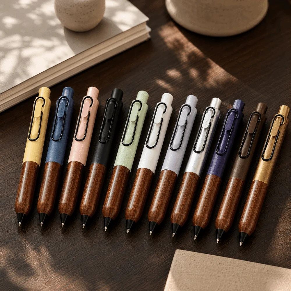 Minimalist Wood Chubby Gel Pen Two-tone Smooth Writing Click Pen Writing Pen Students