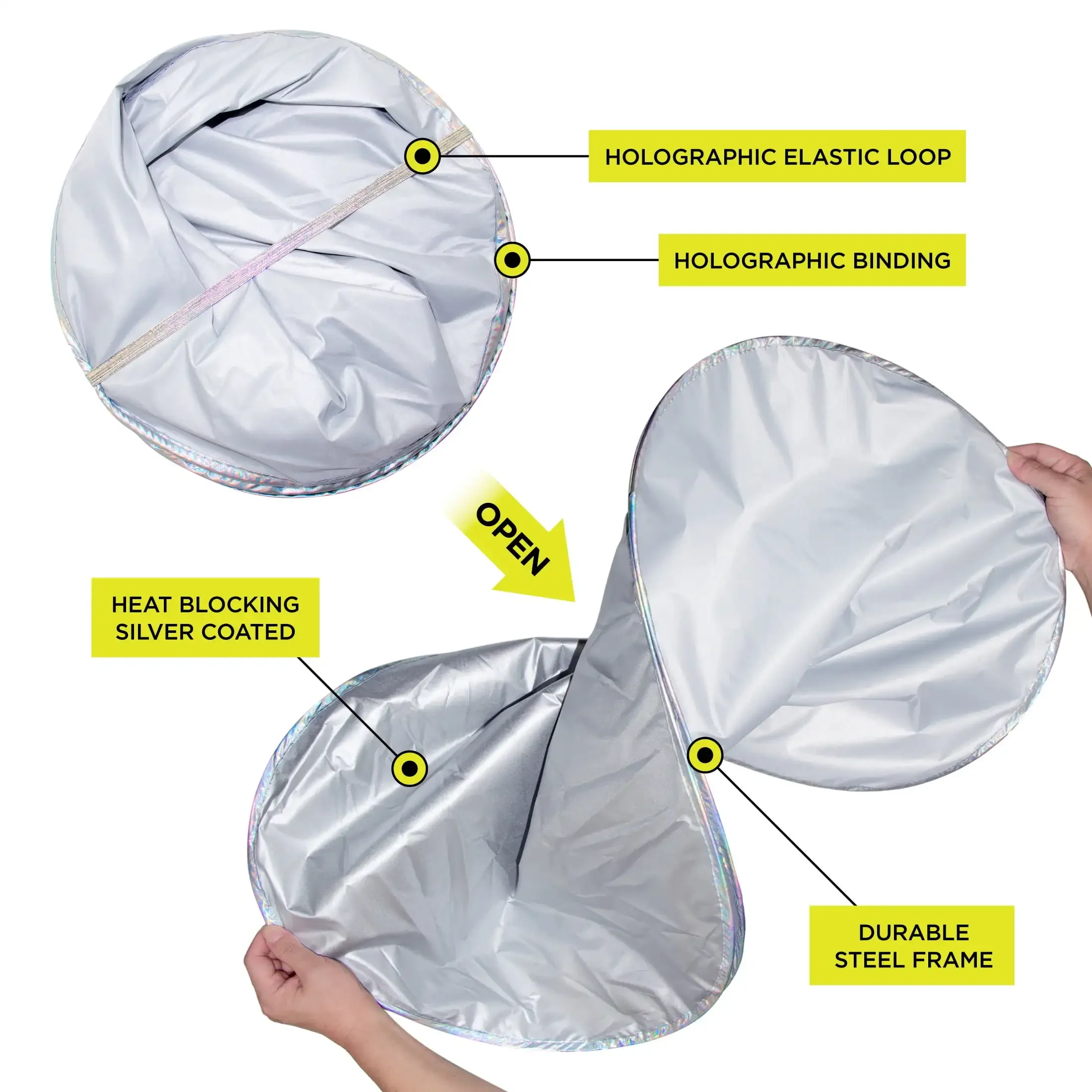 مظلة شمسية ملتوية للزجاج الأمامي باللون الأبيض مناسبة تمامًا مع عدد 2، 28.5 بوصة × 31.5 بوصة