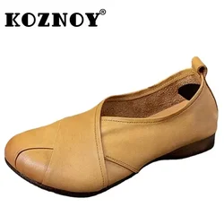 Koznoy damskie mokasyny 2cm naturalne mokasyny z prawdziwej skóry krowie letnie Retro z miękkimi podeszwami mieszkania mokasyny wygodne damskie buty