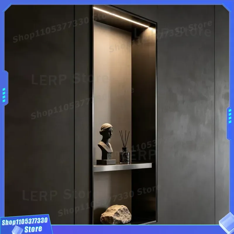 304 Stainless Steel Recessed Wall Niche for Living Room Hotel Background Decorative Metal Storage Shelf Embedded Design