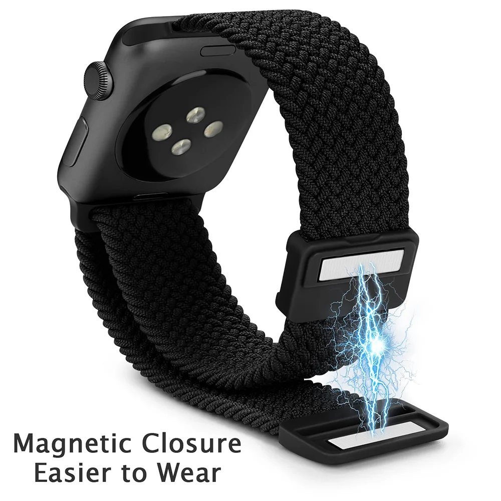 Нейлоновый ремешок для Apple Watch, ремешок 44 мм, 40 мм, 45 мм, 46 мм, 49 мм, 41 мм, 38 магнитный плетеный браслет iWatch series se 7 6 8 9 10 Ultra 2