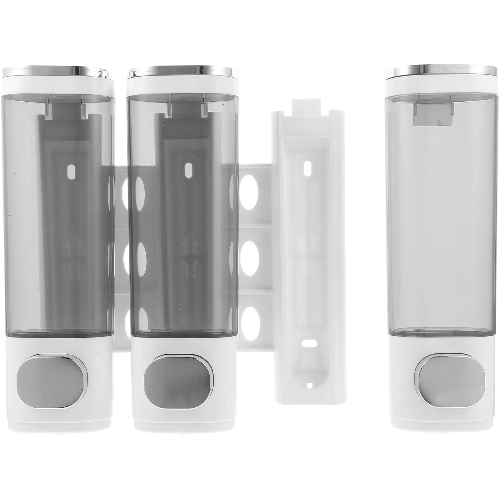 

Manual 3-in-1 Wall-Mounted Soap Dispenser Space-Saving Press Type for Bathroom Shower Room Liquid Soap Shampoo Conditioner