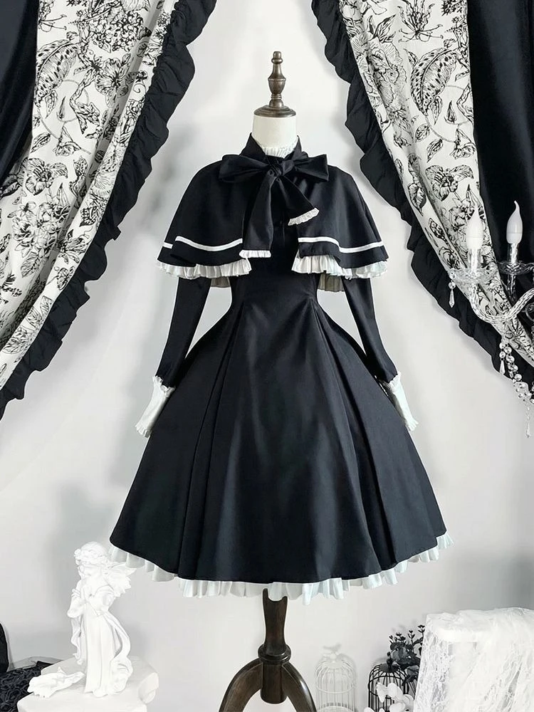 

Spring Gothic Dark Academia Lolita 2 Piece Sets Women Chic Cloak + Fluffy Dress New Design Vintage Slim Y2k Elegant Outfits 2026