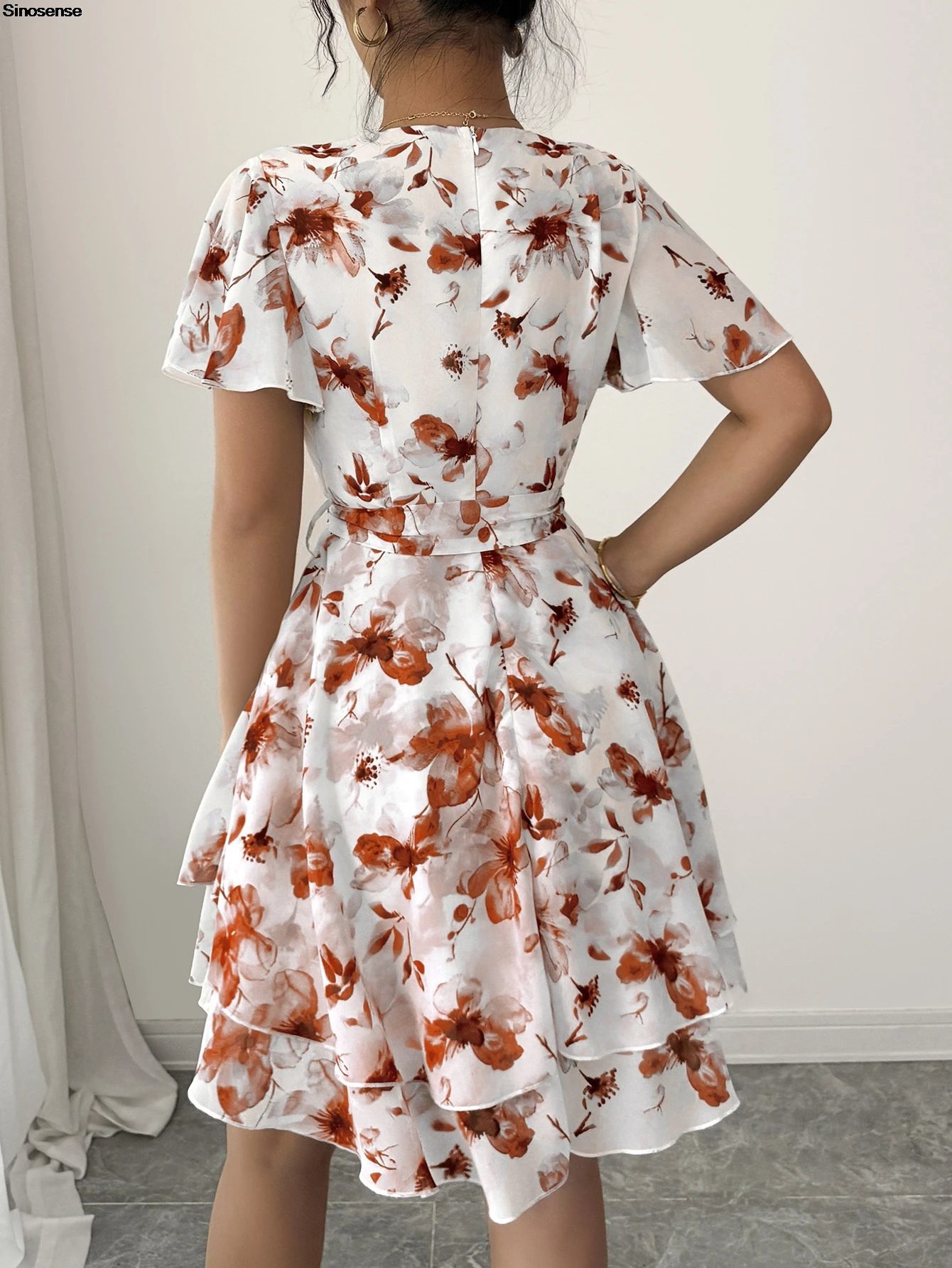 Mulheres verão boho floral mini vestido sexy envoltório decote em v em camadas flowy skater vestido elegante cocktail festa praia vocação vestido