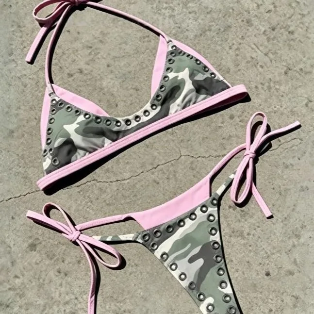 Y2K Cartoon Monster Bikini Neckholder Triangel-Bügel-Badeanzug mit seitlichem Bindeband, zweiteilig, Strand-Badeanzug – Detail 6