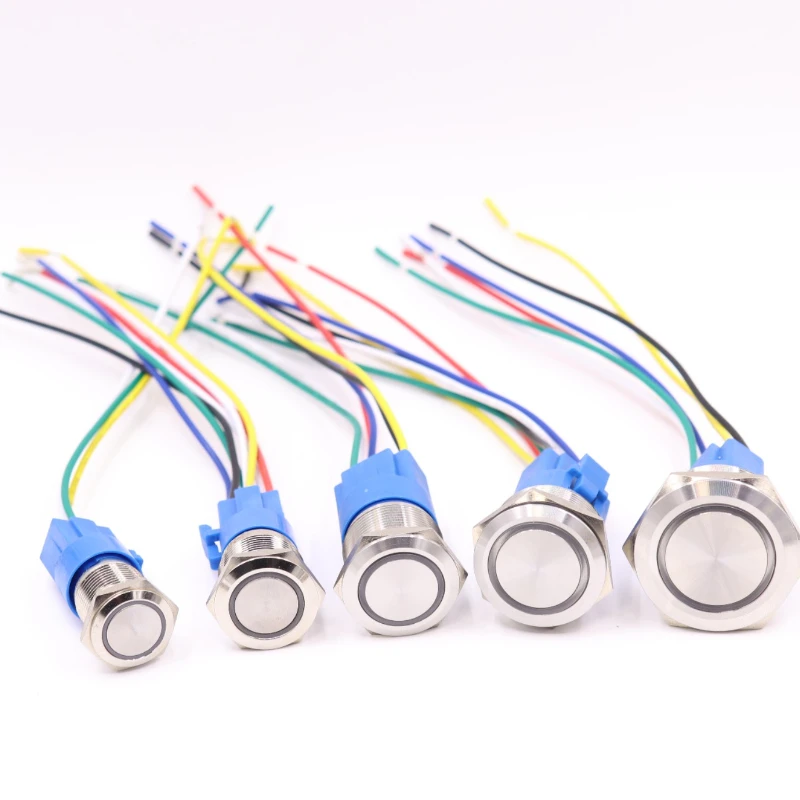 12mm 16mm 19mm 22mm 25mm switch wiring Connector with wire metal button switch tail wire socket 150MM