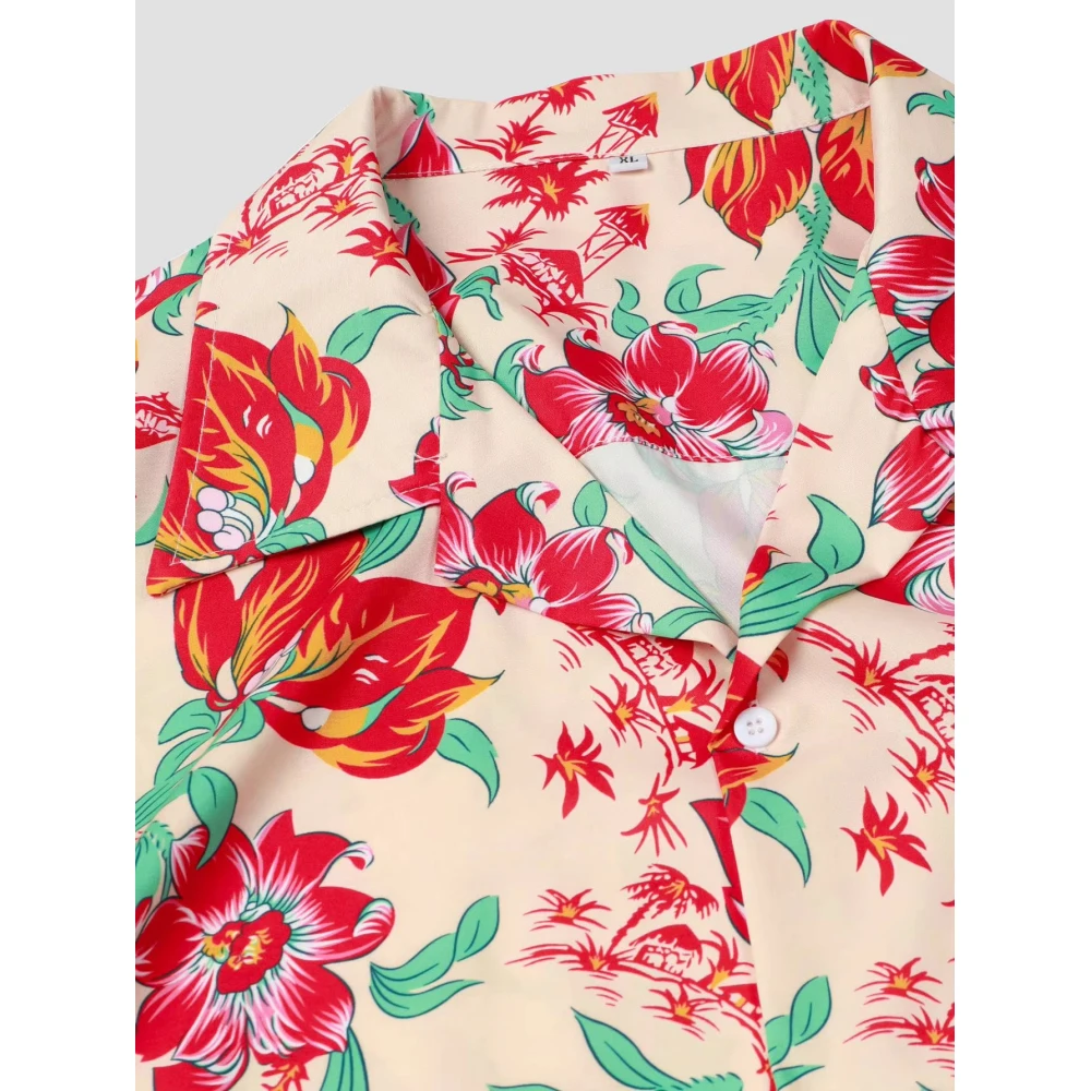 Men's Summer Flower 3D Printed Graphic Short Sleeve Hawaiian Beach Male Shirts for Men Casual Blouse Beach Vacation Harajuku
