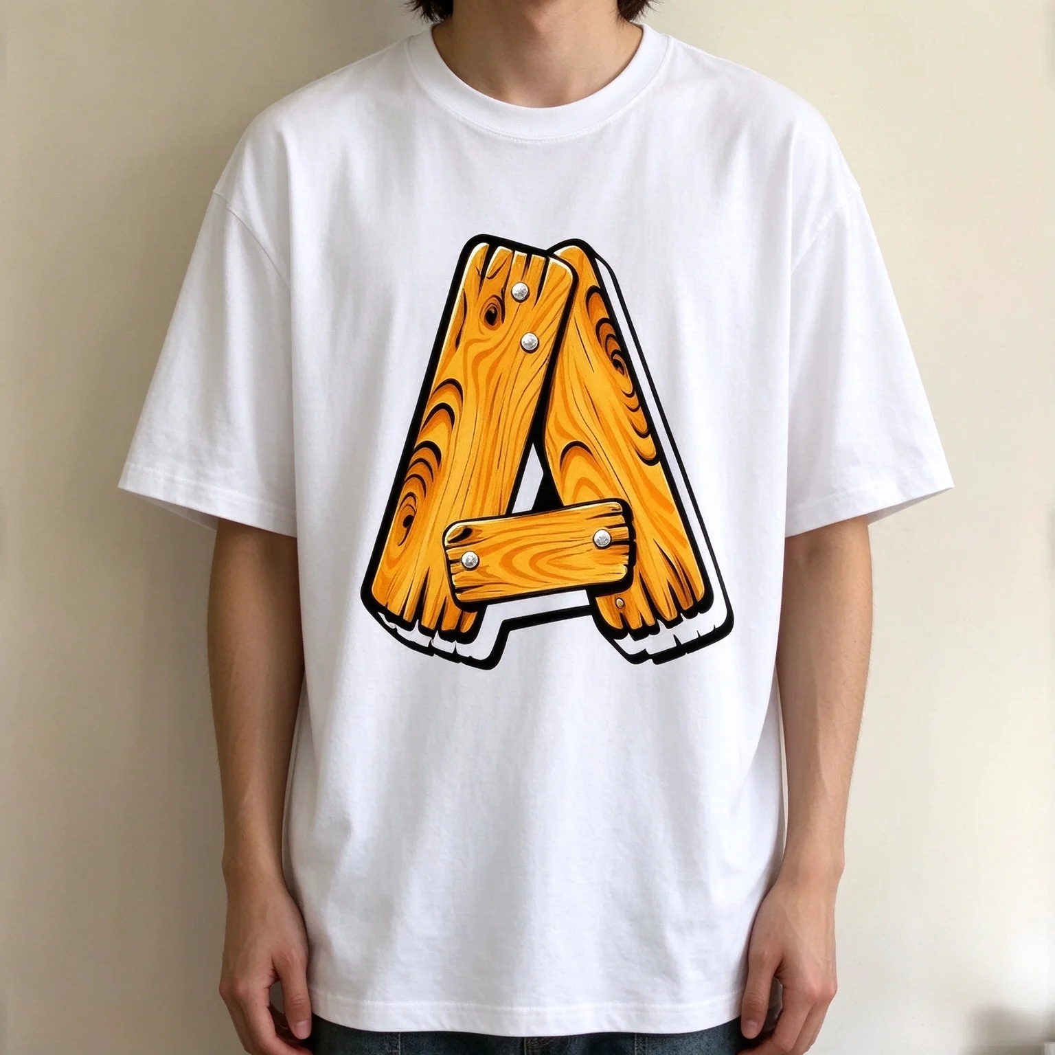Men Short Sleeve T Shirt Wooden Texture Letter A Graphic Tees Board Nail Print Casual O Neck Summer Tops for Guys Street Daily