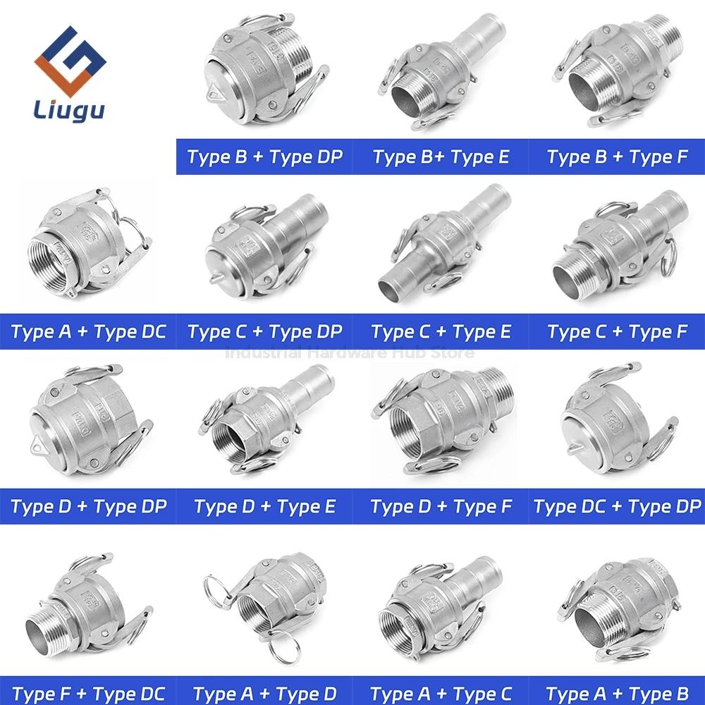 304 Stainless Steel Camlock Quick Coupling Assortment, Type A-F DP DC Male Female, 1/2