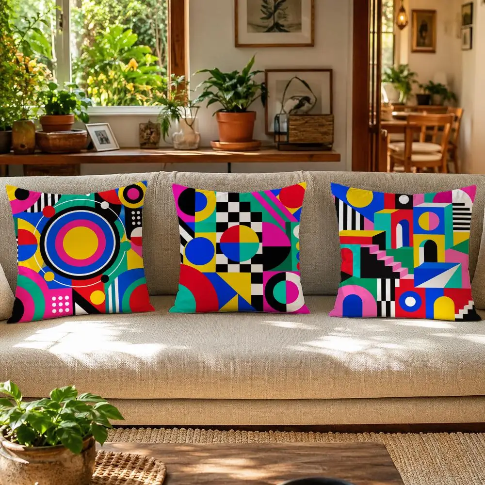 Geometric Patterns Cushion Cover Skin-Friendly Organic Linen Pillow Cover Durable Hypoallergenic Washable Soft