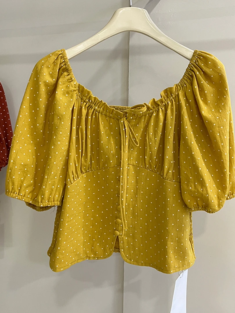 Doux à pois bulle Sve ort Sve irt femmes été nouveau Sle thé arôme Ele petite taille ort longueur haut