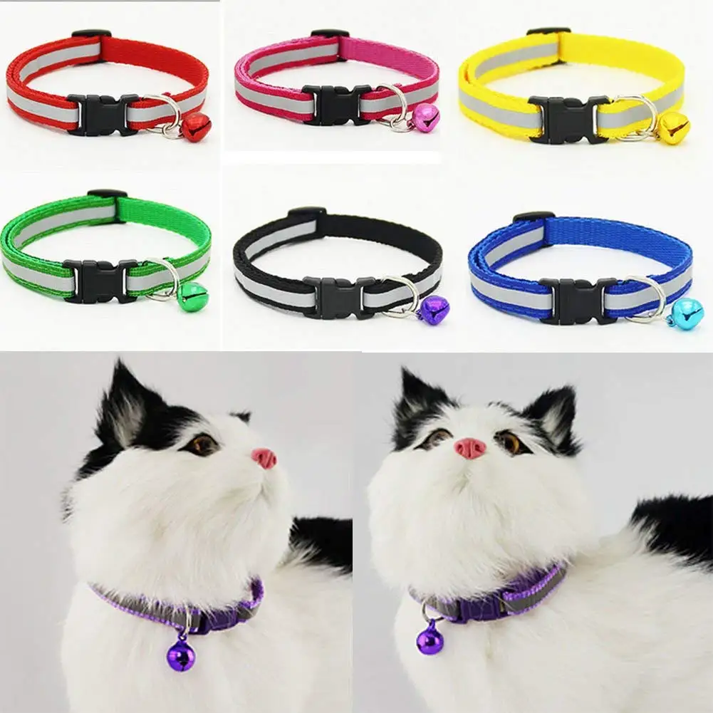 Sale Adjustable Reflective Pet Collar Safety Release Buckle with Bell for Cat Dog (Yellow)