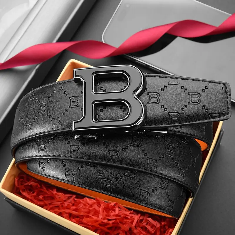 حزام رجالي فاخر وراقي بإبزيم أوتوماتيكي وحزام حفلات الشارع مطبوع على شكل حرف B