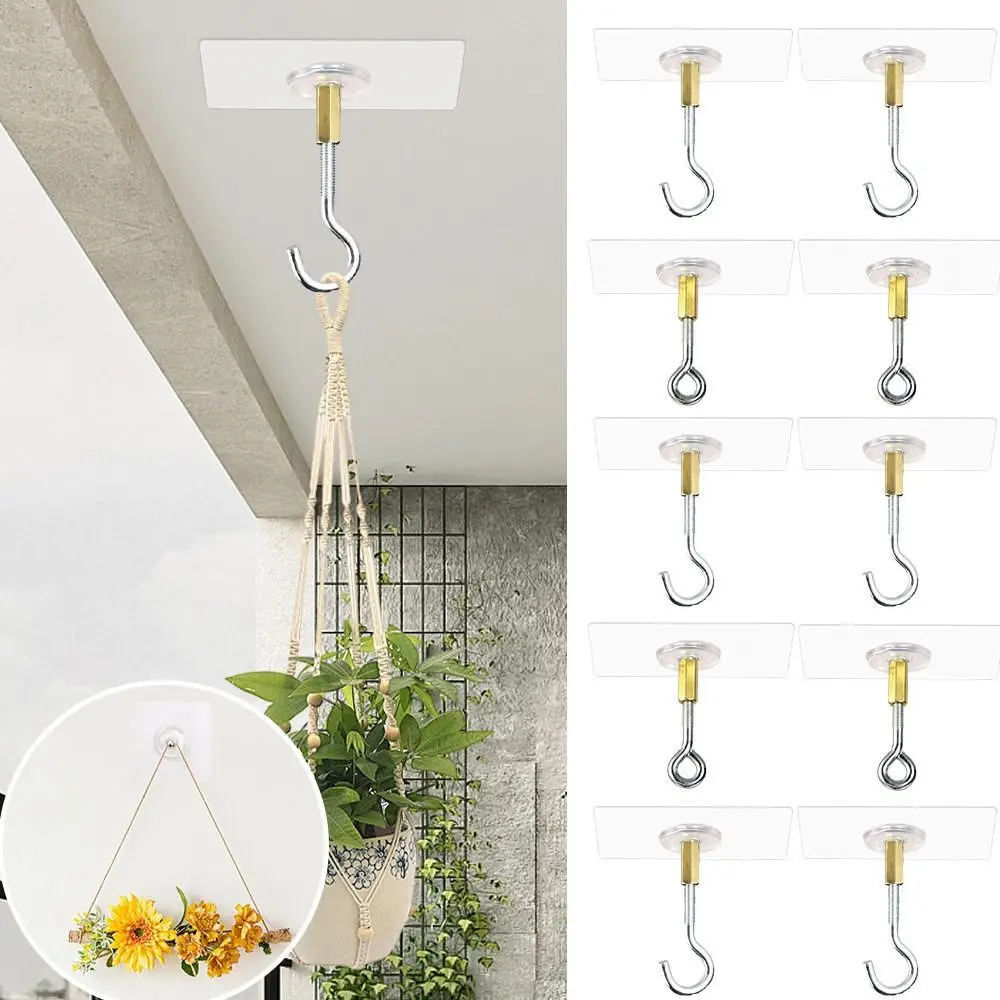 1Pcs Traceless Punch-Free Ceiling Hook Heavy Duty Wall Mounted Plant Flower Pot Hanging Bracket Strong Storage Tool