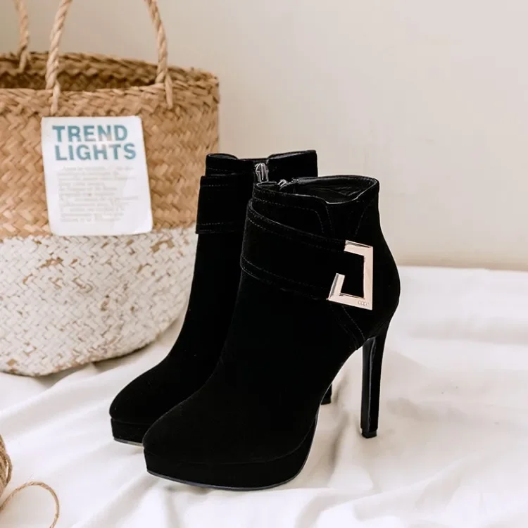Oversize Large size Big Size boots women shoes ankle boots for women ladies boots Diamond high heel metal trim