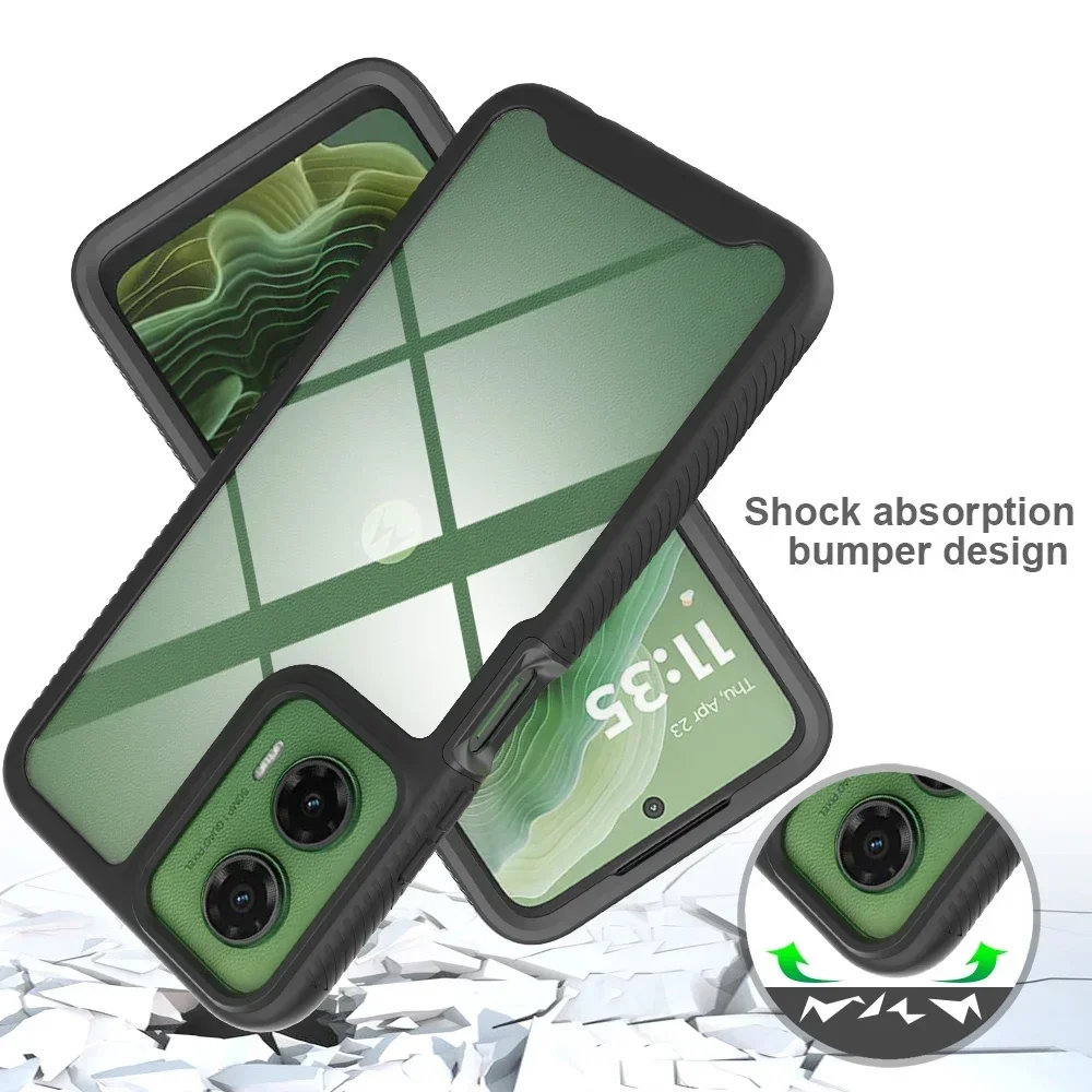 2 in 1 Rugged Armor Shockproof Case For Motorola Moto G35 6.72 inches Hard Plastic TPU Frame Transparent Acrylic Back Cover