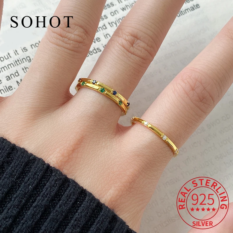 

Real 925 Sterling Silver Colorful Zircon Round Rings for Woman Minimalist Trendy Geometric Fine Jewelry Light Luxury Accessories