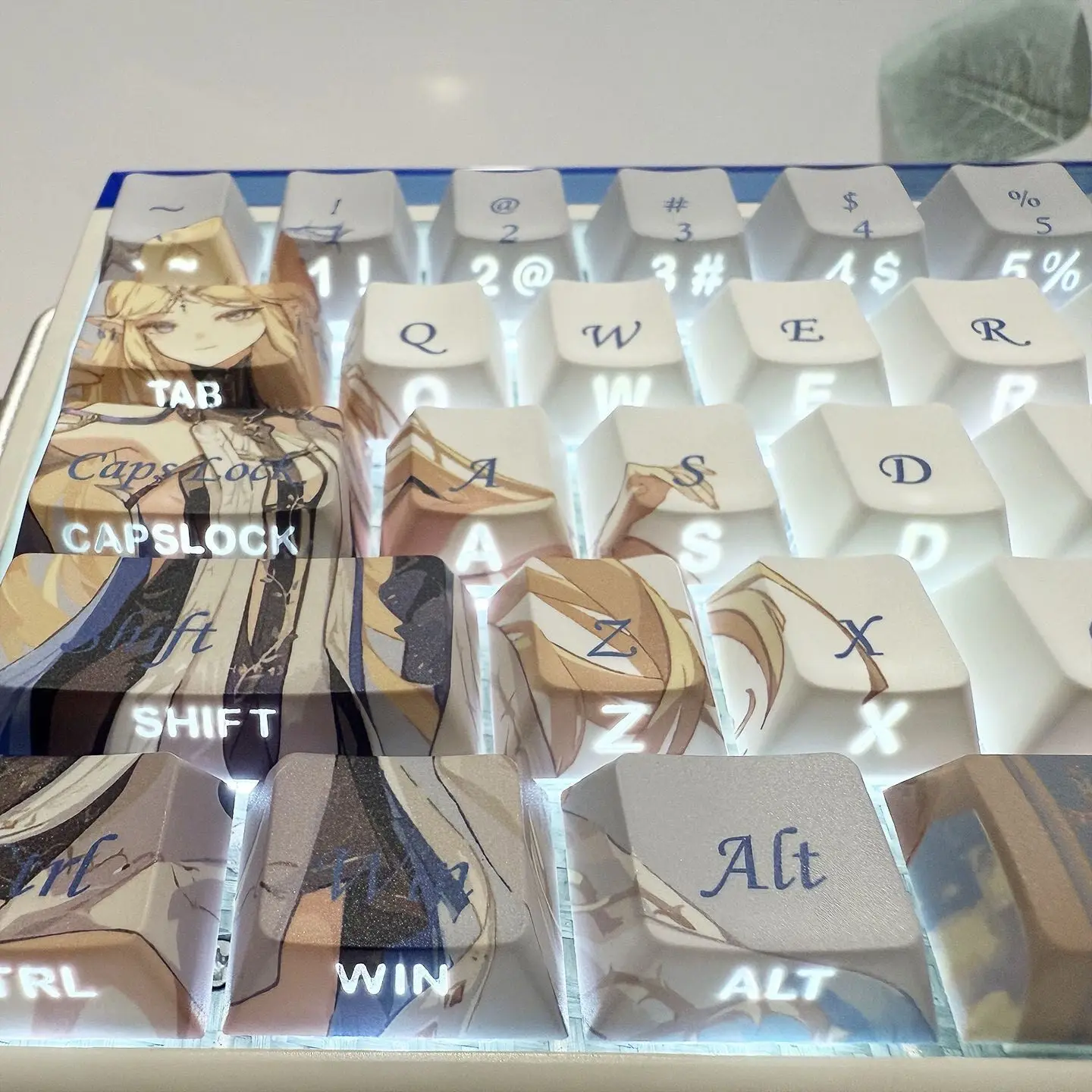 Custom Blue Silver StormGirl Anime Style Side-Print PBT Shine-Through Keycaps, High-End Unique,for Rapid Trigger Gaming Keyboard
