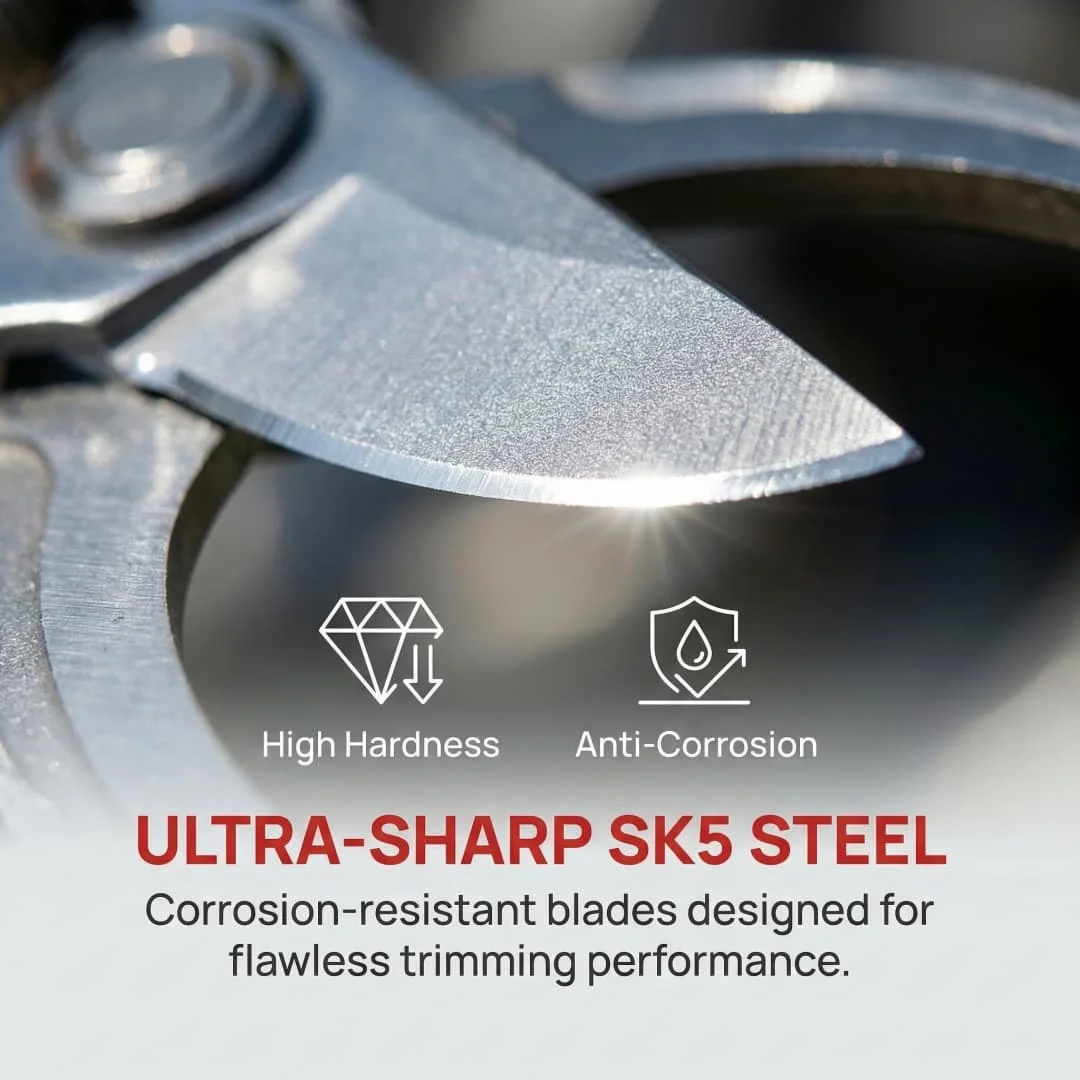 SK5 Steel Bypass Pruning Shears, Garden Scissors with Safety Lock, Soft Grip Scissors for Plant Tree Trimming, Sharp Scissors